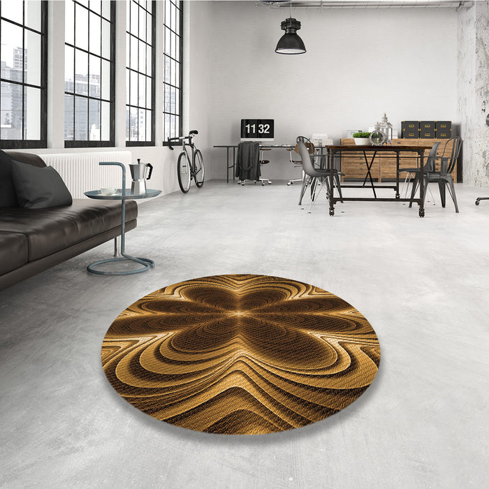 Round Patterned Red Rug in a Office, pat1384org