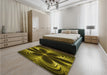 Patterned Black Brown Rug in a Bedroom, pat1384yw