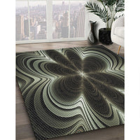 Patterned Khaki Green Novelty Rug, pat1384