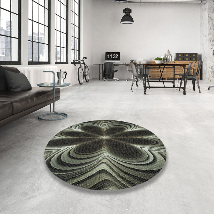 Round Machine Washable Transitional Khaki Green Rug in a Office, wshpat1384