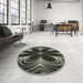 Round Machine Washable Transitional Khaki Green Rug in a Office, wshpat1384