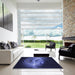 Square Patterned Night Blue Rug in a Living Room, pat1385blu