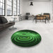 Round Patterned Dark Forest Green Rug in a Office, pat1385grn