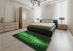 Patterned Dark Forest Green Rug in a Bedroom, pat1385grn