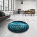 Round Patterned Deep Teal Green Rug in a Office, pat1385lblu