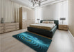 Patterned Deep Teal Green Rug in a Bedroom, pat1385lblu