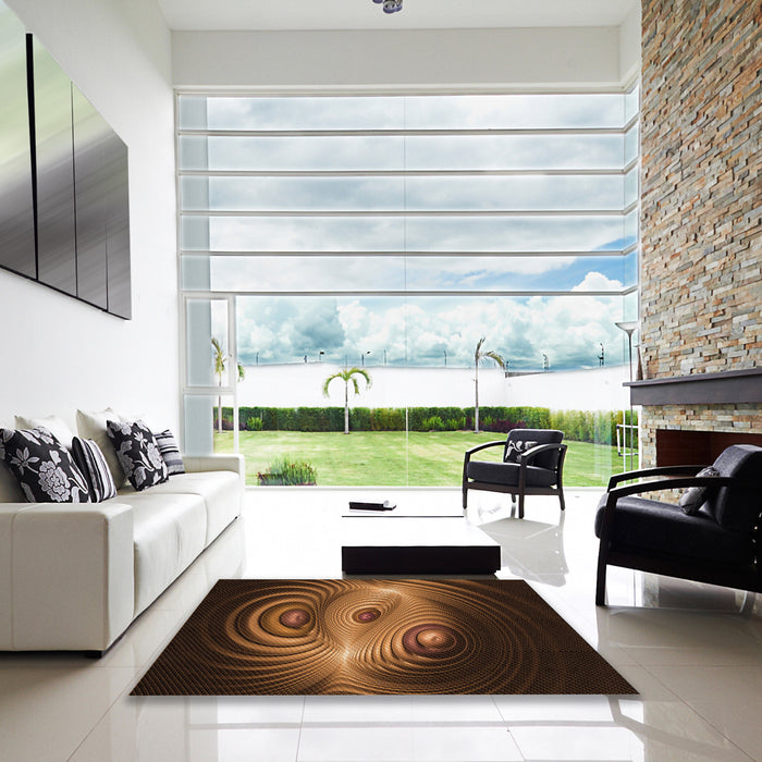 Square Patterned Black Brown Rug in a Living Room, pat1385org