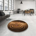 Round Patterned Black Brown Rug in a Office, pat1385org