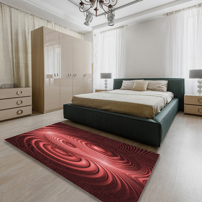 Round Machine Washable Transitional Red Rug in a Office, wshpat1385rd