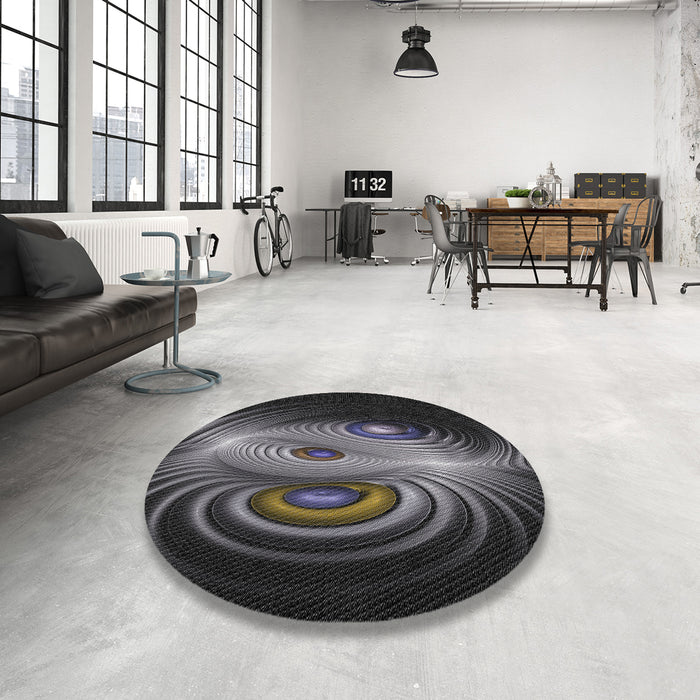 Round Machine Washable Transitional Black Rug in a Office, wshpat1385