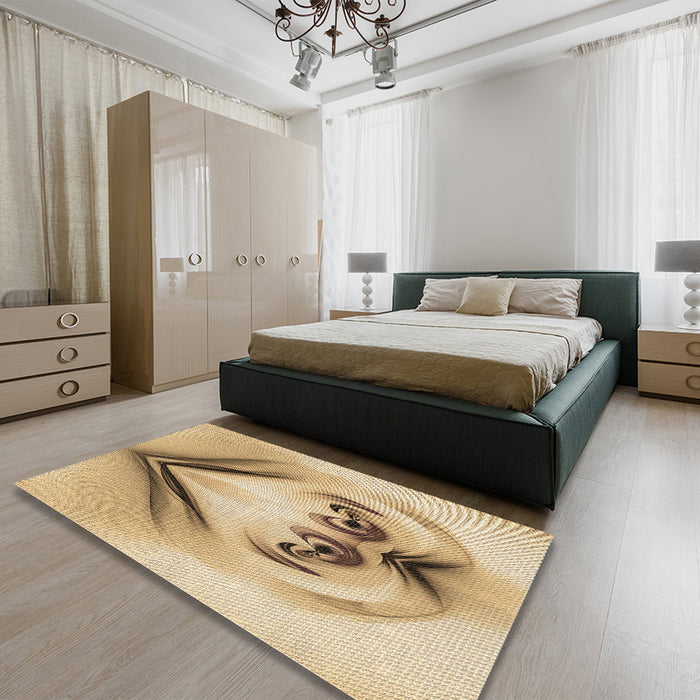 Patterned Cinnamon Brown Rug in a Bedroom, pat1386brn