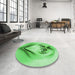 Round Patterned Green Rug in a Office, pat1386grn