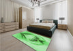 Patterned Green Rug in a Bedroom, pat1386grn