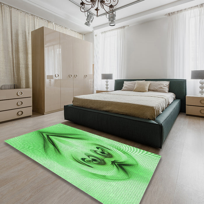 Patterned Green Rug in a Bedroom, pat1386grn