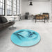 Round Patterned Dark Turquoise Green Rug in a Office, pat1386lblu