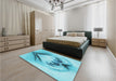 Patterned Dark Turquoise Green Rug in a Bedroom, pat1386lblu