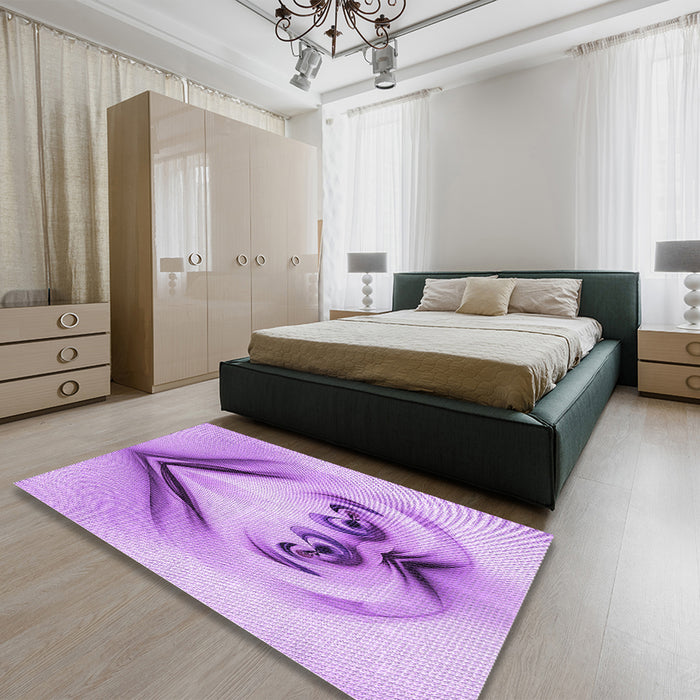 Round Machine Washable Transitional Purple Rug in a Office, wshpat1386pur