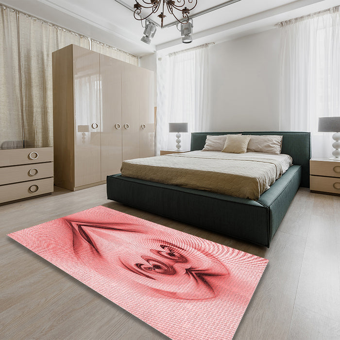 Round Machine Washable Transitional Pastel Pink Rug in a Office, wshpat1386rd
