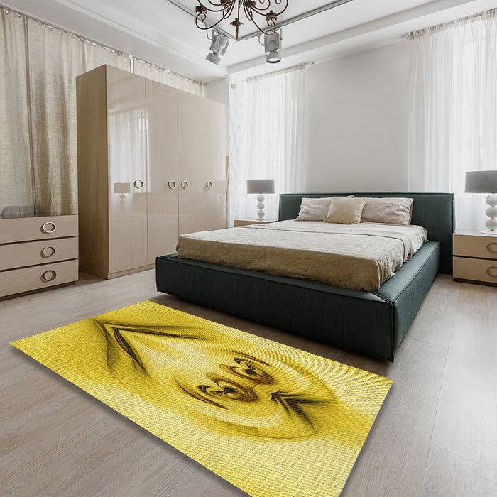 Round Machine Washable Transitional Caramel Brown Rug in a Office, wshpat1386yw