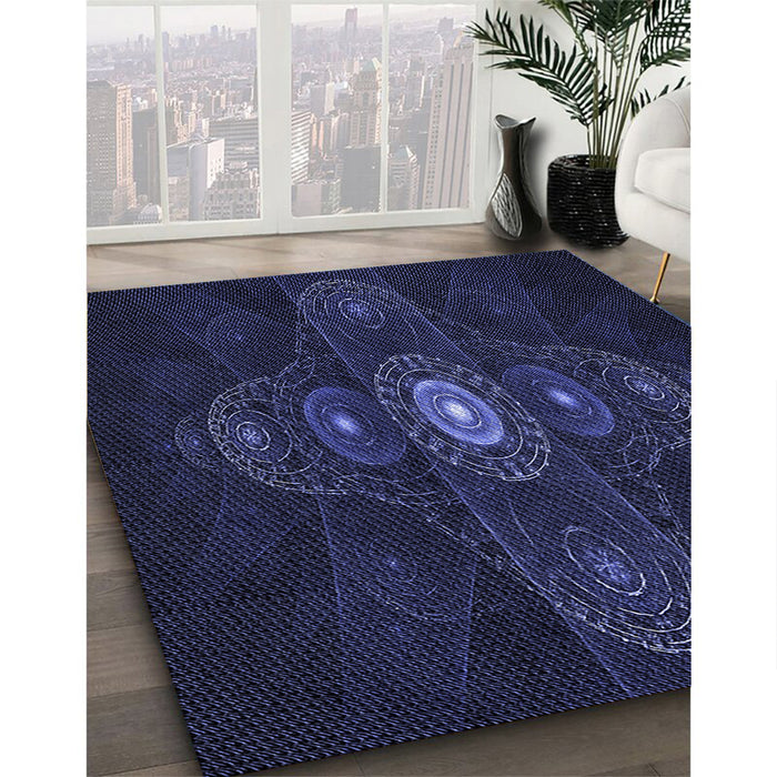 Patterned Night Blue Rug in Family Room, pat1387blu