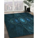 Machine Washable Transitional Teal Green Rug in a Family Room, wshpat1387lblu