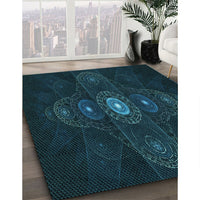 Patterned Teal Green Rug, pat1387lblu