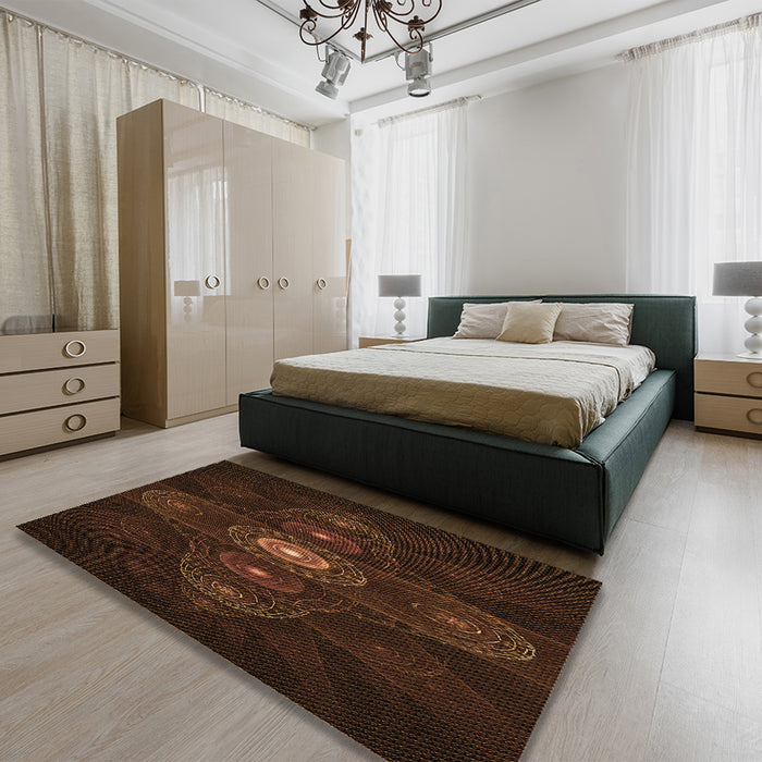 Patterned Saddle Brown Rug in a Bedroom, pat1387org