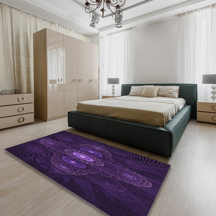 Patterned Deep Purple Rug in a Bedroom, pat1387pur