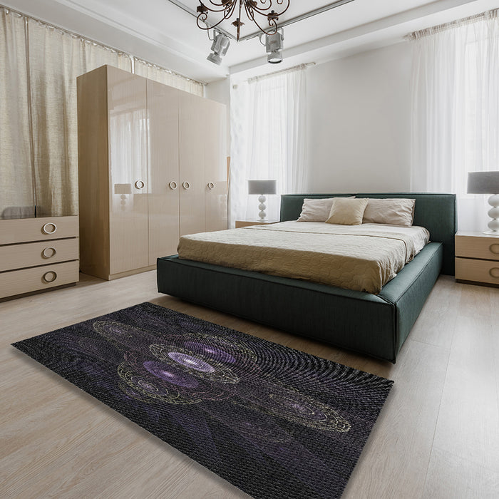 Patterned Black Novelty Rug in a Bedroom, pat1387