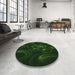 Round Patterned Deep Emerald Green Rug in a Office, pat1388grn