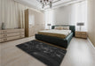 Patterned Black Rug in a Bedroom, pat1388gry