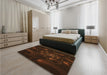 Patterned Saddle Brown Rug in a Bedroom, pat1388org