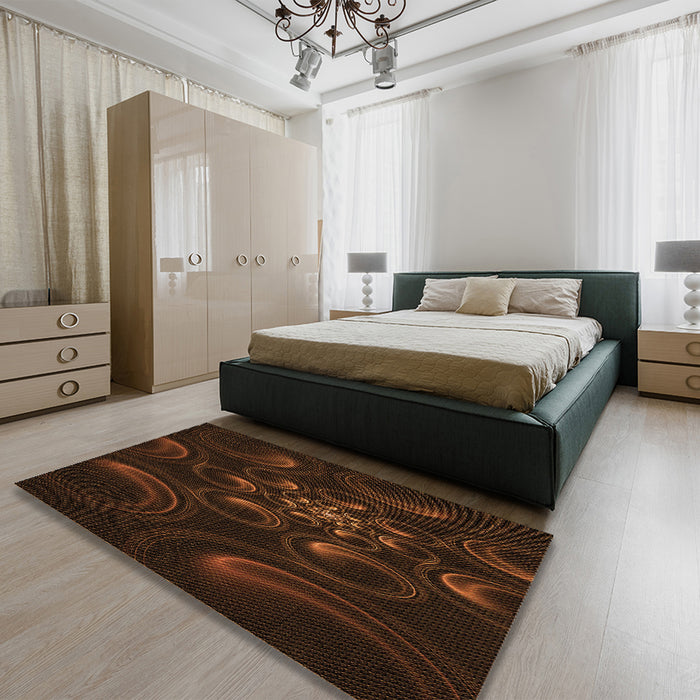 Patterned Saddle Brown Rug in a Bedroom, pat1388org