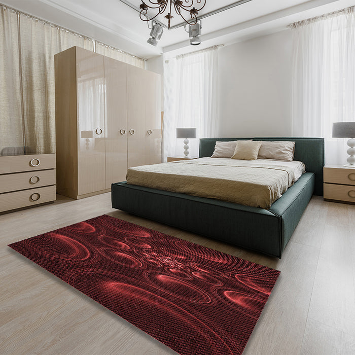 Round Machine Washable Transitional Saffron Red Rug in a Office, wshpat1388rd