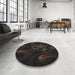 Round Machine Washable Transitional Black Rug in a Office, wshpat1388