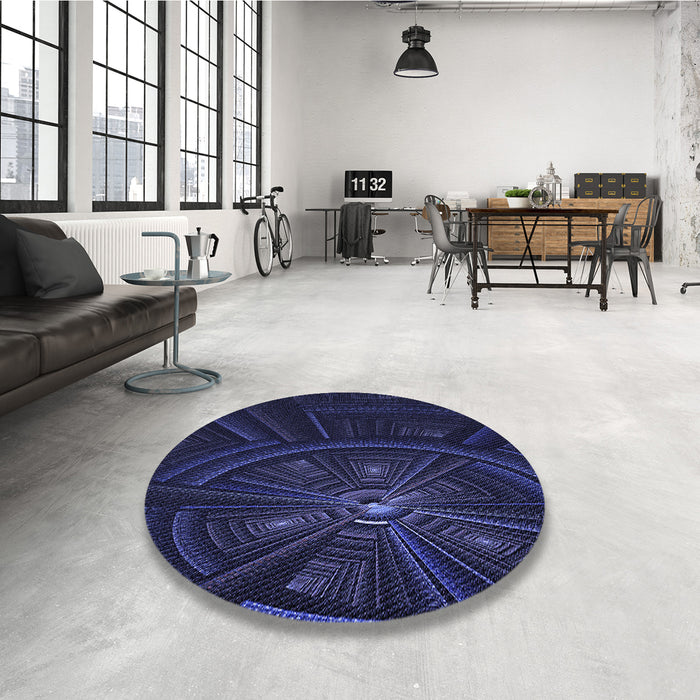 Round Patterned Night Blue Rug in a Office, pat1389blu