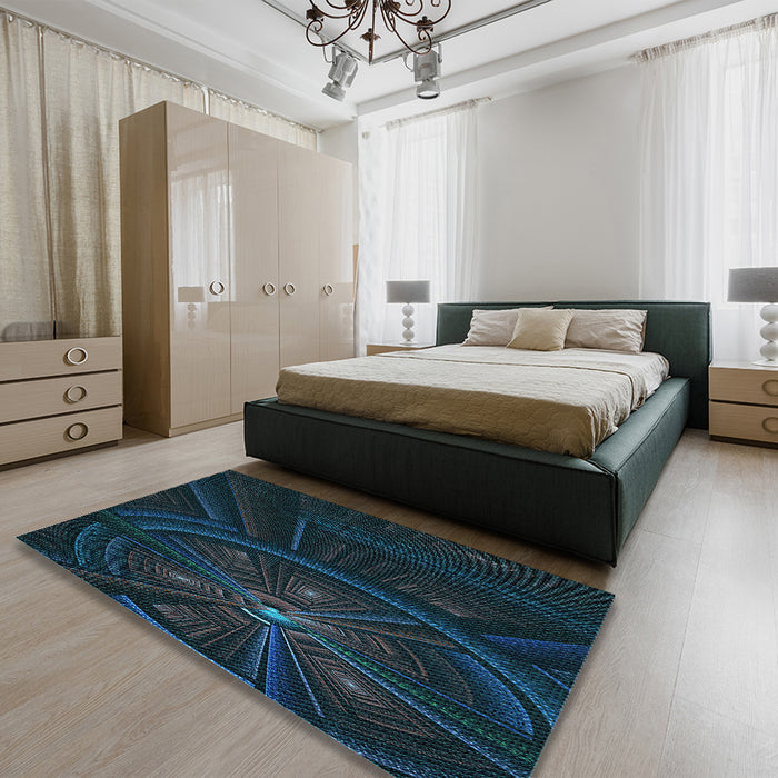 Patterned Black Rug in a Bedroom, pat1389lblu