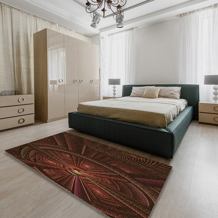 Patterned Black Brown Rug in a Bedroom, pat1389org