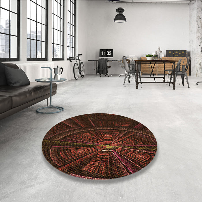 Round Patterned Black Brown Rug in a Office, pat1389org
