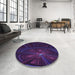 Round Patterned Deep Purple Rug in a Office, pat1389pur