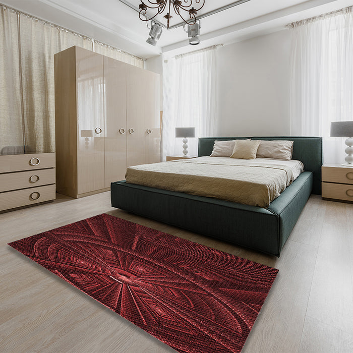 Patterned Fire Brick Red Rug in a Bedroom, pat1389rd