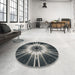 Round Machine Washable Transitional Dark Gray Rug in a Office, wshpat138