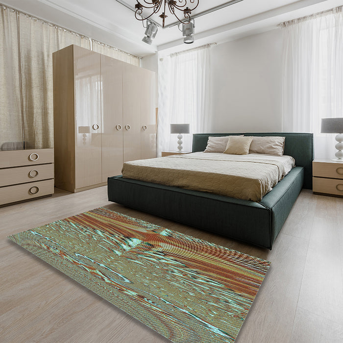 Patterned Saddle Brown Rug in a Bedroom, pat139lblu