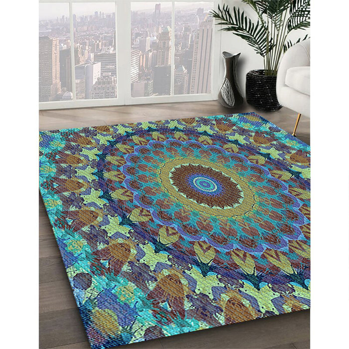 Machine Washable Transitional Mint Green Rug in a Family Room, wshpat1391lblu