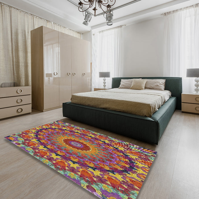 Machine Washable Transitional Camel Brown Rug in a Bedroom, wshpat1391