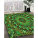 Machine Washable Transitional Dark Forest Green Rug in a Family Room, wshpat1392grn