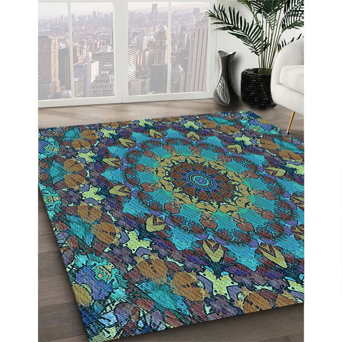 Machine Washable Transitional Black Rug in a Family Room, wshpat1392lblu
