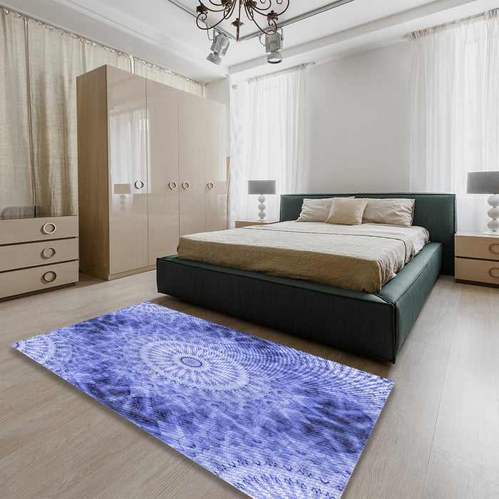 Patterned Sky Blue Rug in a Bedroom, pat1393blu