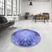 Round Patterned Sky Blue Rug in a Office, pat1393blu