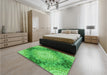 Patterned Neon Green Rug in a Bedroom, pat1393grn